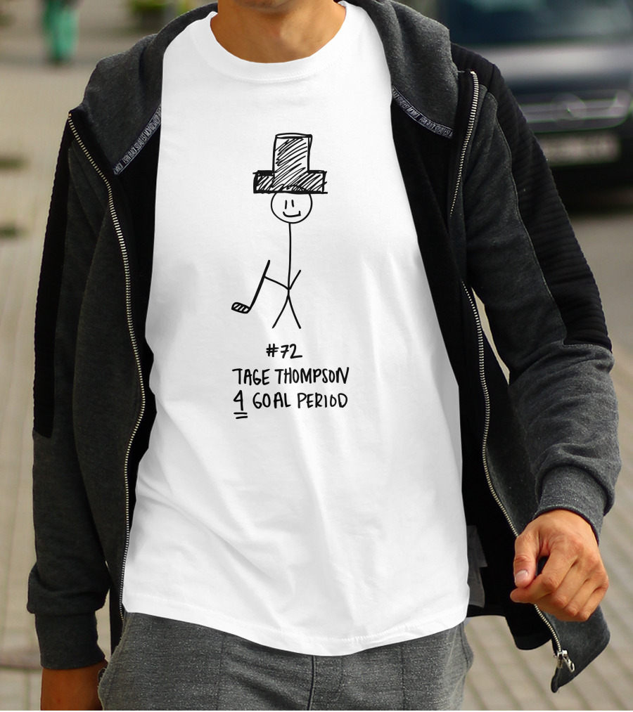 72 Tage Thompson 4 Goal Period Stick Figure Hockey Hat Trick T-Shirt
