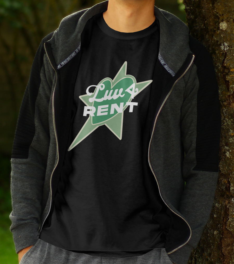 Luv 4 Rent Green Heart With Starburst Background T-Shirt