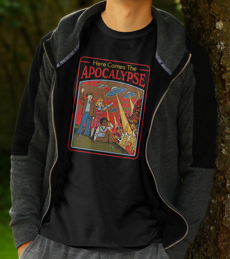 Here Comes The Apocalypse UFO Invasion With Kids And Explosions T-Shirt