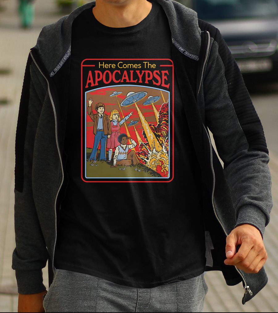 Here Comes The Apocalypse UFO Invasion With Kids And Explosions T-Shirt