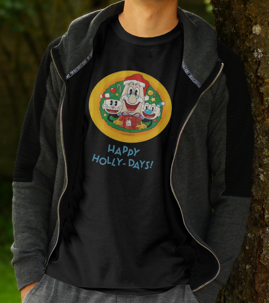 Happy Holly-Days Christmas Santa Cuphead And Mugman T-Shirt