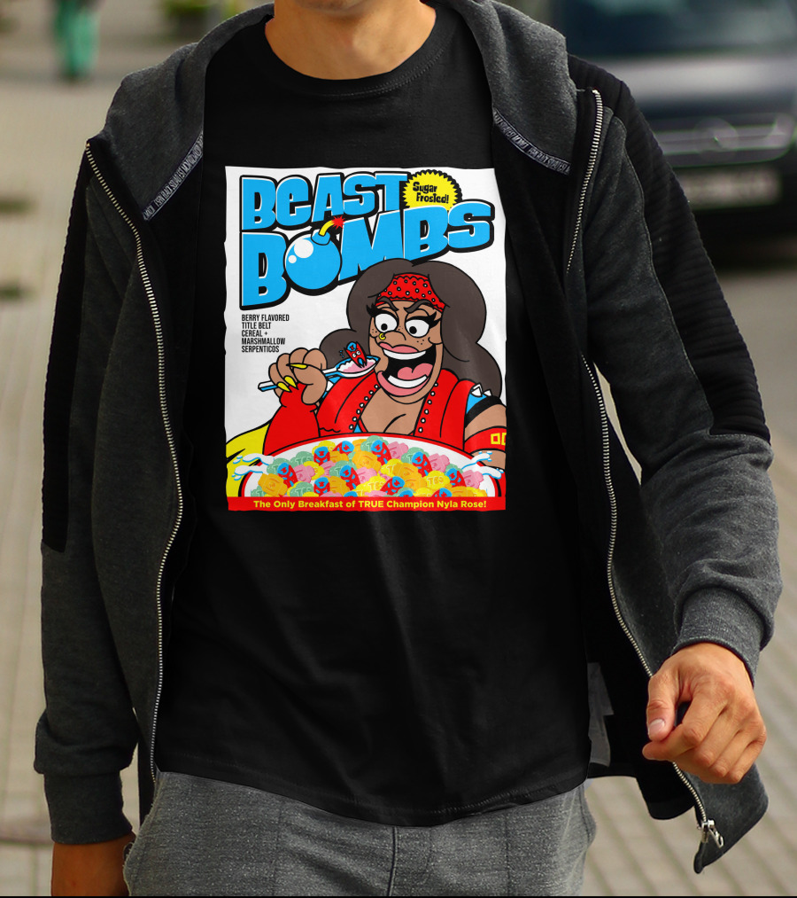 BEAST BOMBS Sugar Frosted Berry Flavored Title Belt Cereal With Marshmallow Serpenticos The Only Breakfast Of True Champion Nyla Rose T-Shirt