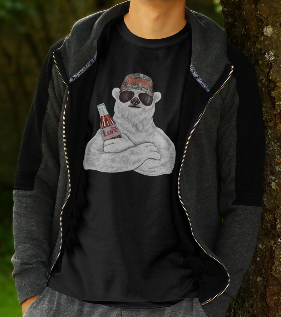 Polar Bear Gods Hate Hard Lore Camo Hat Sunglasses Holding Bottle T-Shirt