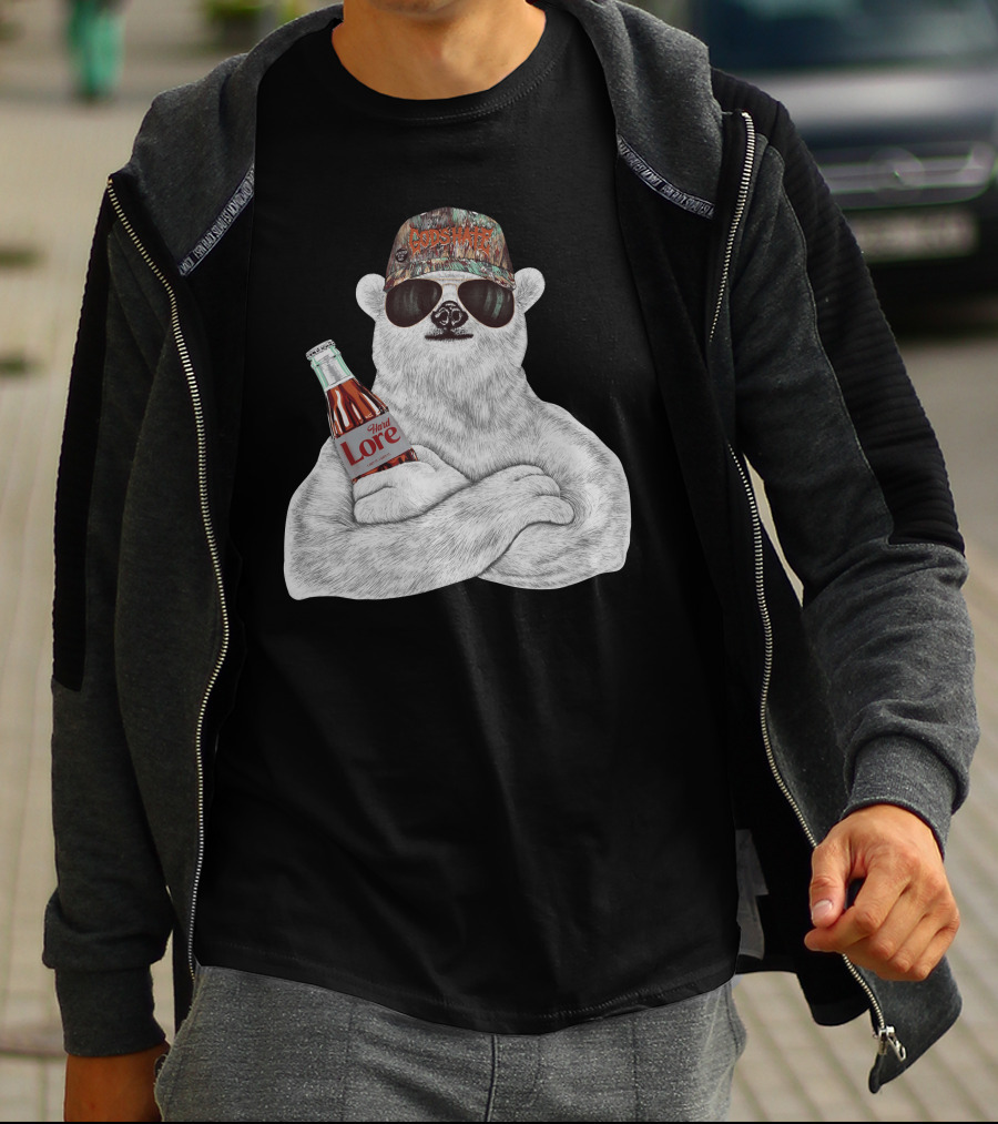 Polar Bear Gods Hate Hard Lore Camo Hat Sunglasses Holding Bottle T-Shirt