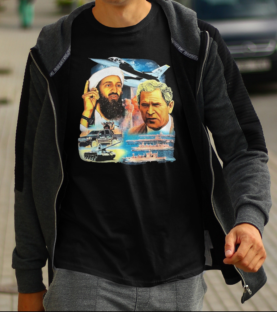 911 Vintage Rap Osama Bin Laden George Warplanes Tanks Ships T-Shirt