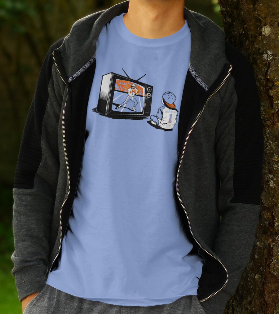 Vibz Idols Tagovailoa Football Fan Watching Retro TV T-Shirt