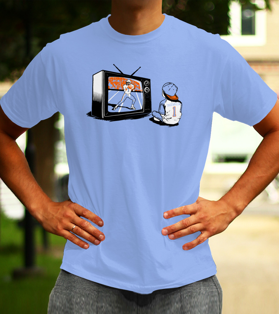 Vibz Idols Tagovailoa Football Fan Watching Retro TV T-Shirt