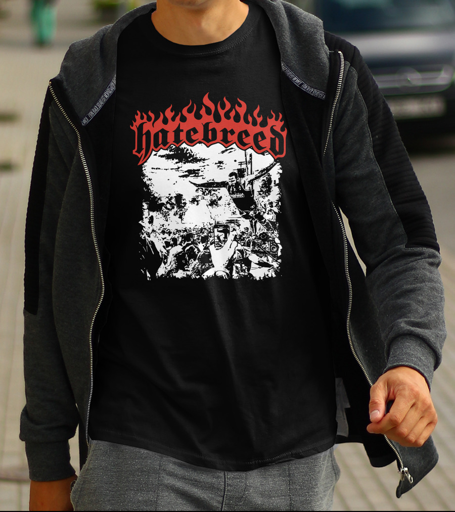 Hatebreed Flaming Logo Brody Dive Concert Crowd Scene T-Shirt