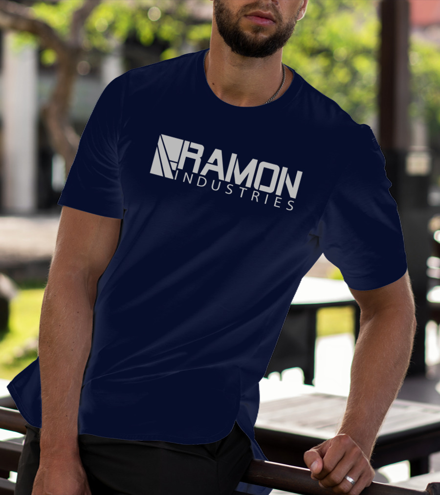RAMON INDUSTRIES Logo Navy Blue Background T-Shirt