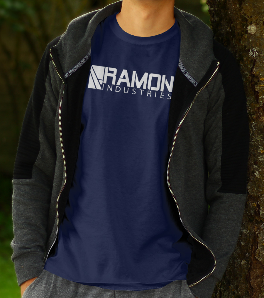 RAMON INDUSTRIES Logo Navy Blue Background T-Shirt