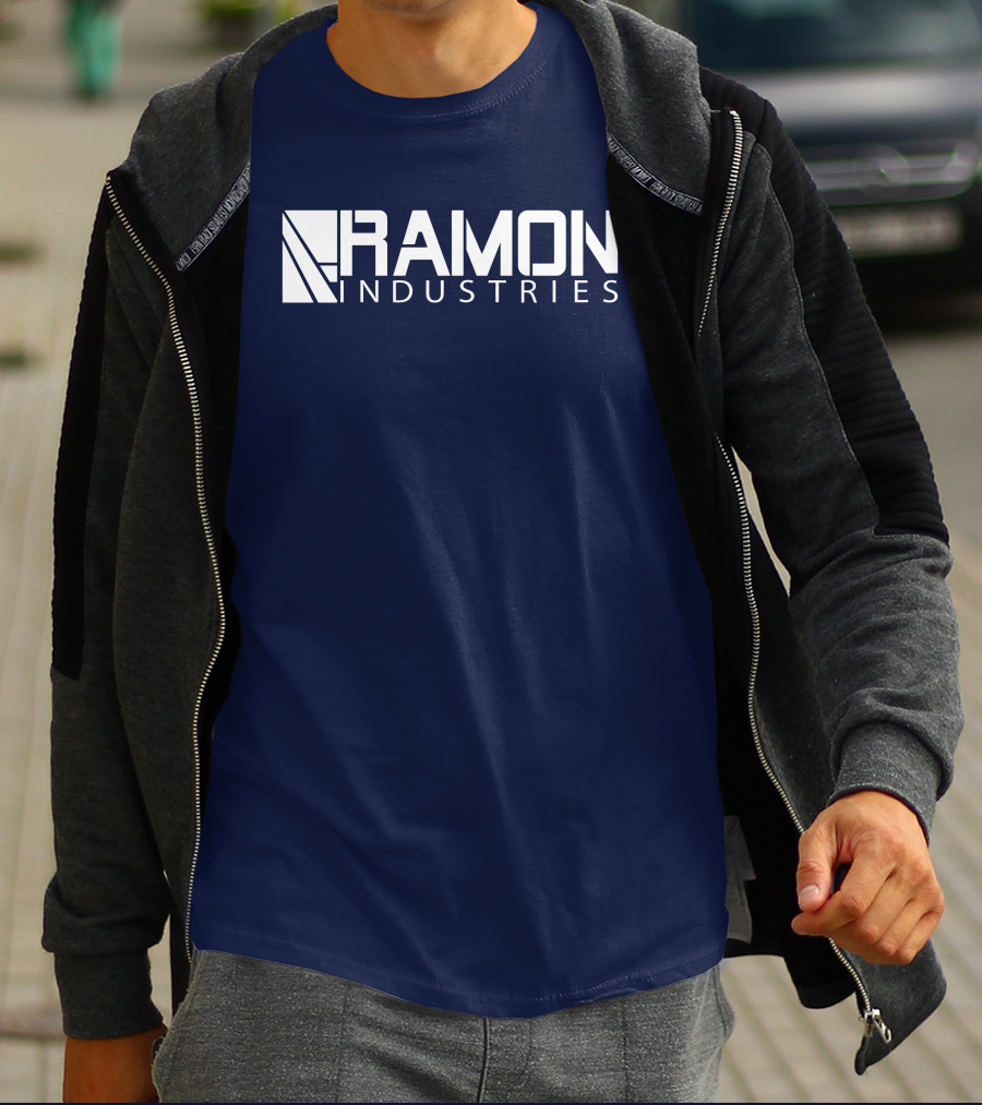 RAMON INDUSTRIES Logo Navy Blue Background T-Shirt