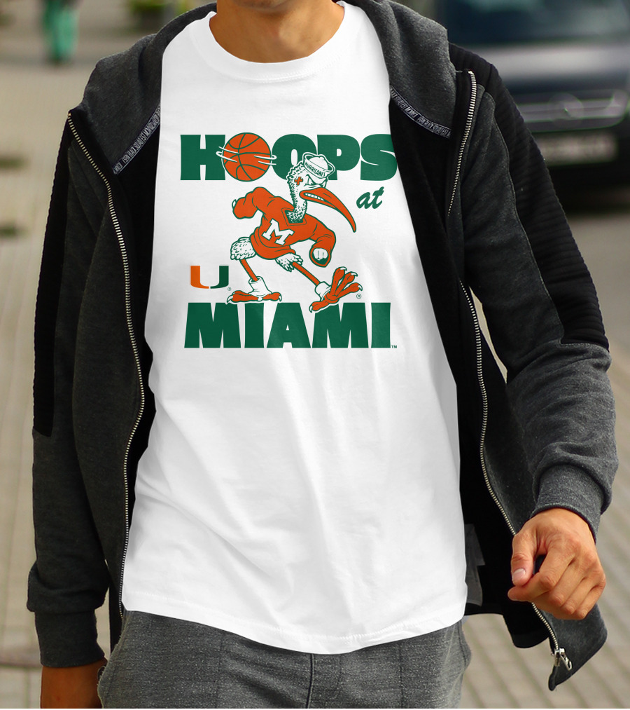 Hoops At Miami Hurricanes Basketball U Miami Bird Mascot T-Shirt
