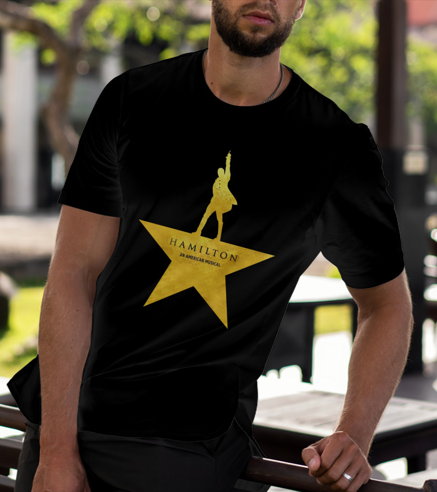 HAMILTON An American Musical Gold Star Icon Logo Standing Figure T-Shirt