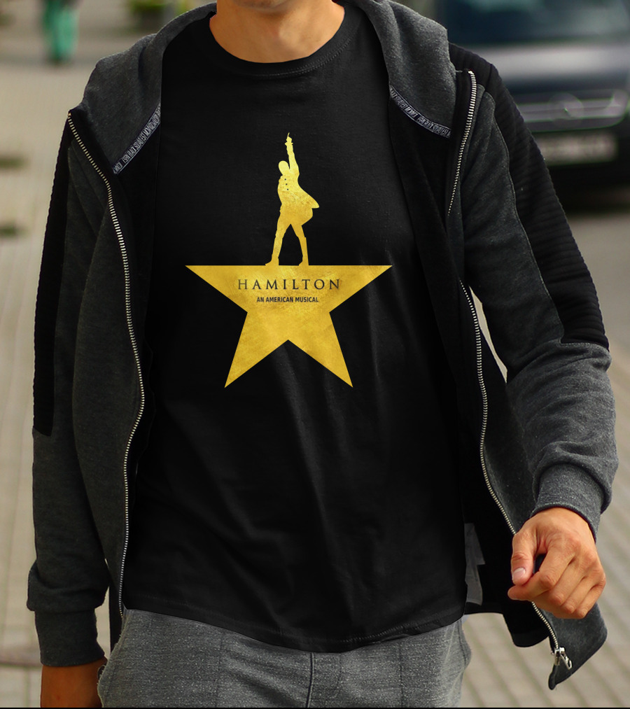 HAMILTON An American Musical Gold Star Icon Logo Standing Figure T-Shirt