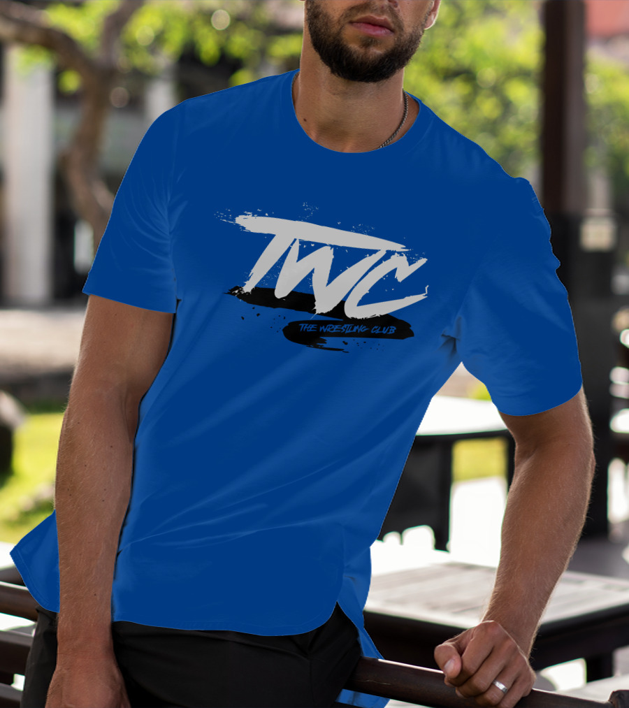 TWC The Wrestling Club Bold Brushstroke Logo On Blue T-Shirt