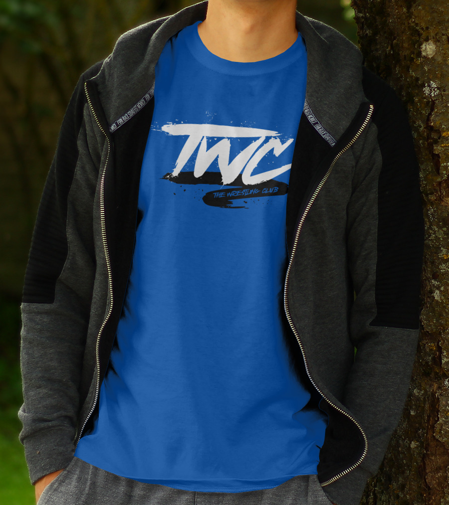 TWC The Wrestling Club Bold Brushstroke Logo On Blue T-Shirt