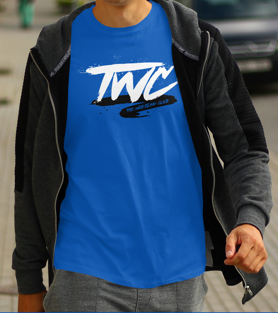TWC The Wrestling Club Bold Brushstroke Logo On Blue T-Shirt