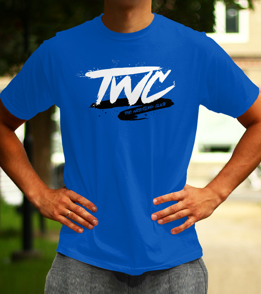 TWC The Wrestling Club Bold Brushstroke Logo On Blue T-Shirt