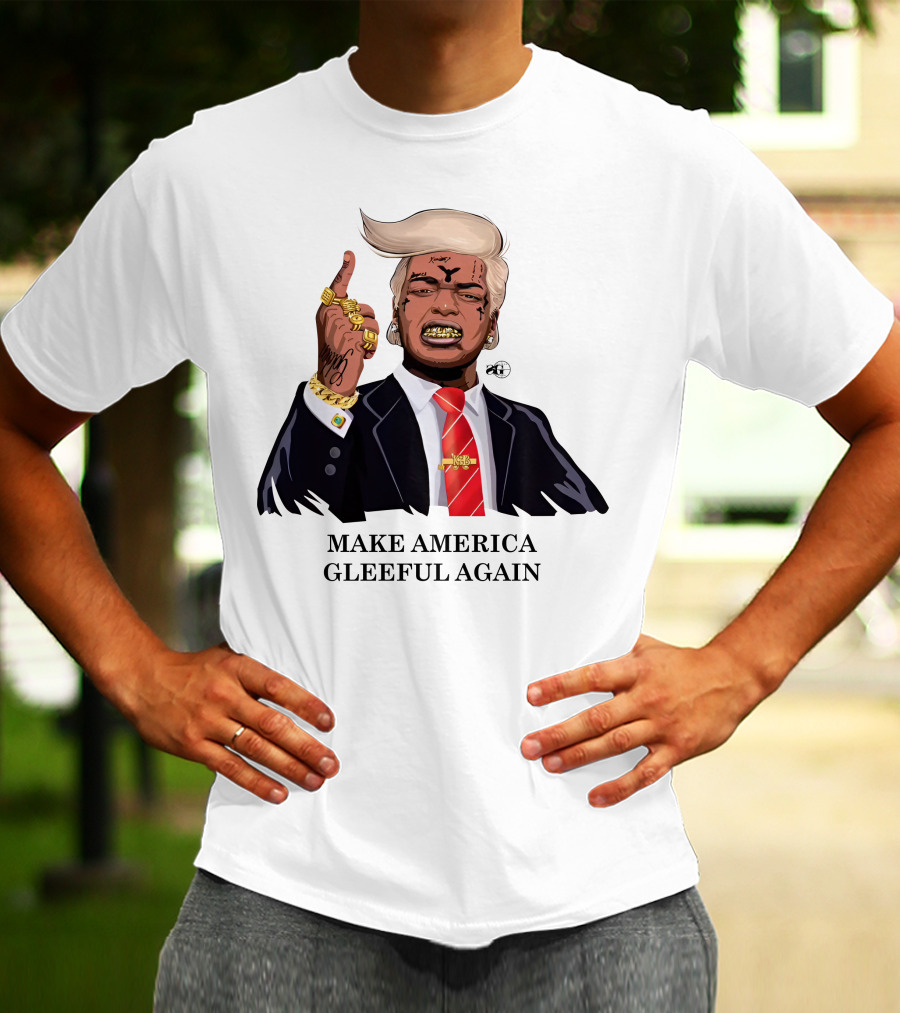 Make America Gleeful Again Blonde Hairstyle Gold Teeth Rings Tattooed Face T-Shirt