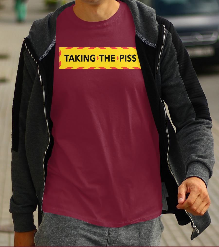 TAKING THE PISS Yellow Black Striped Warning Sign T-Shirt