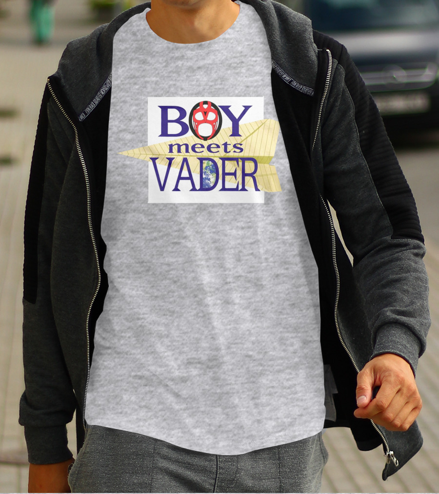BOY Meets VADER Star Wars Parody Earth Paper Plane T-Shirt