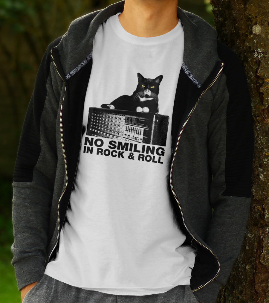 No Smiling In Rock And Roll Cat On Amplifier T-Shirt