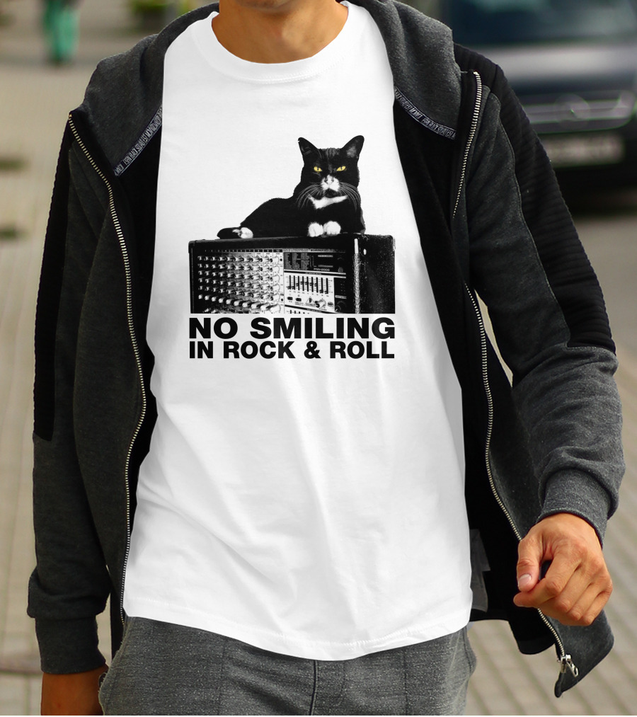 No Smiling In Rock And Roll Cat On Amplifier T-Shirt