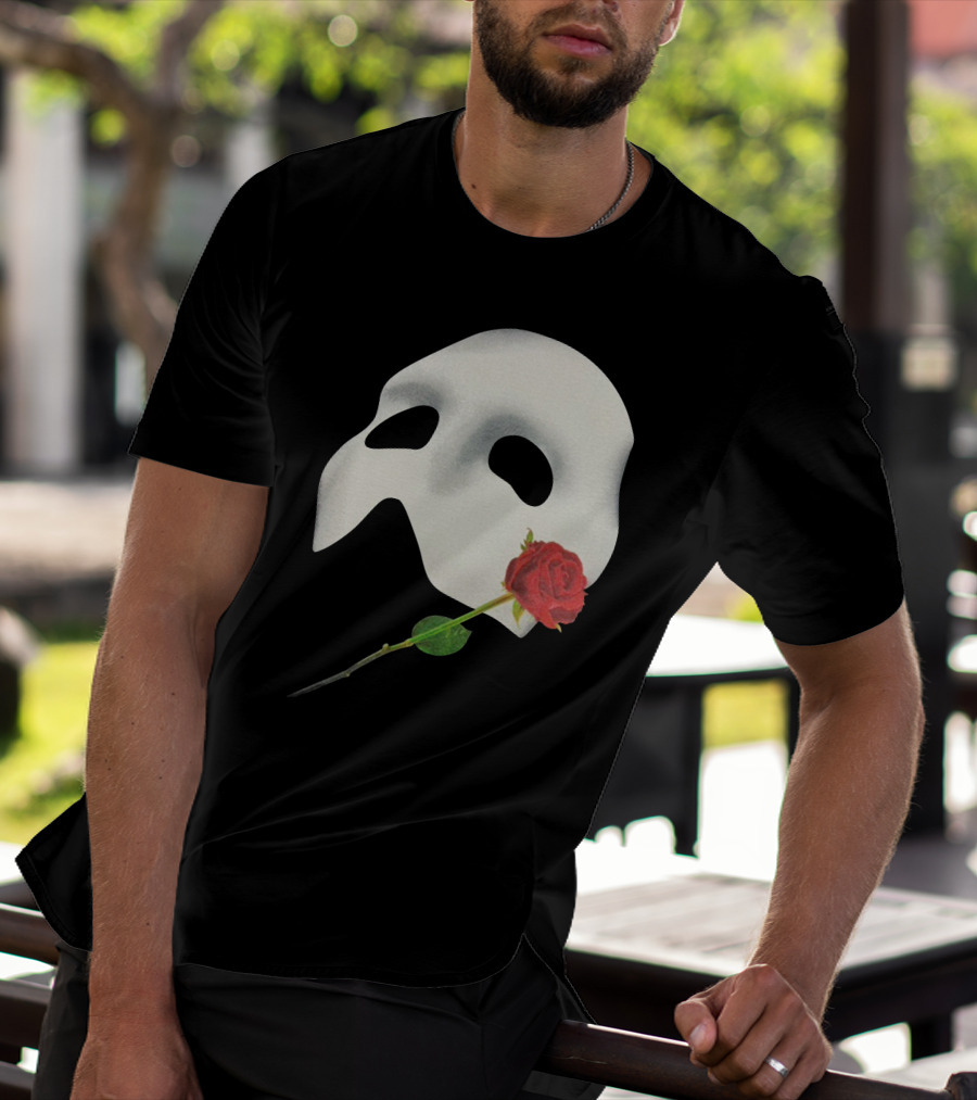 The Phantom Of The Opera 1988 Mask And Red Rose Iconography T-Shirt