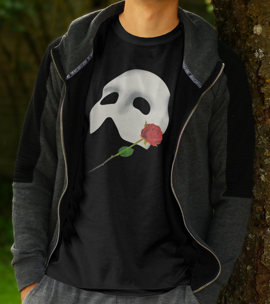 The Phantom Of The Opera 1988 Mask And Red Rose Iconography T-Shirt