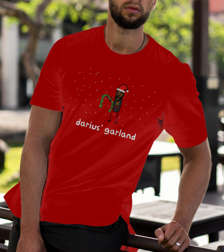 Darius' Garland Festive Christmas Cartoon With Santa Hat And Green Decoration T-Shirt