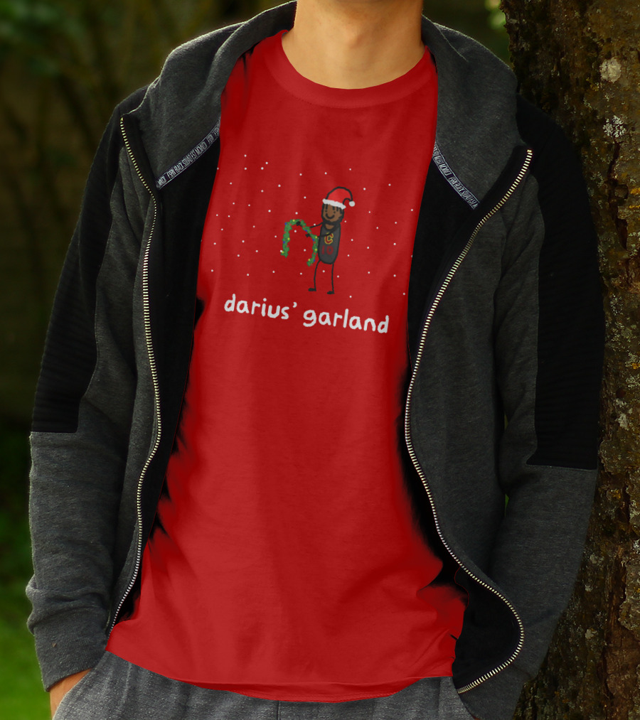 Darius' Garland Festive Christmas Cartoon With Santa Hat And Green Decoration T-Shirt