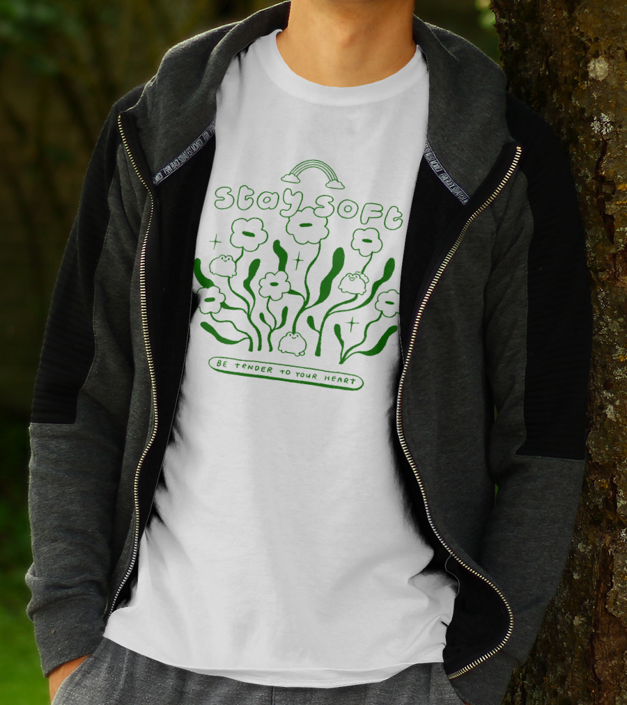 Stay Soft Be Tender To Your Heart Cute Flowers And Rainbow T-Shirt