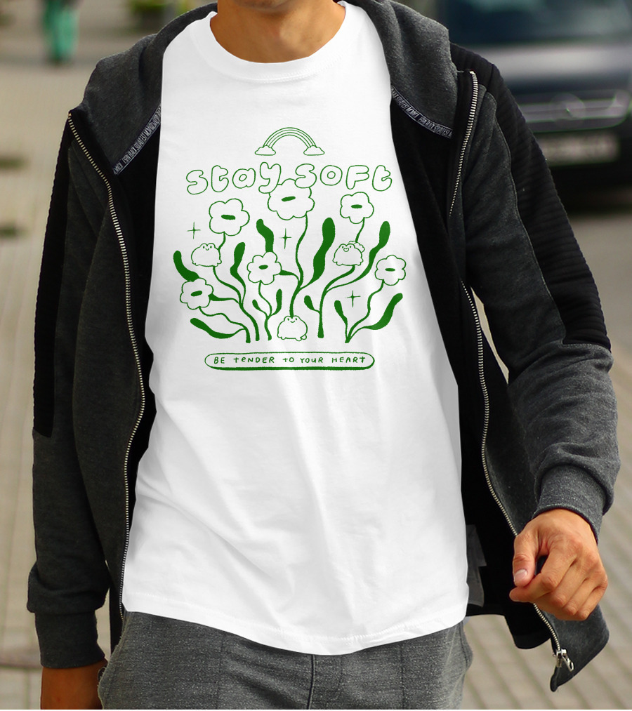 Stay Soft Be Tender To Your Heart Cute Flowers And Rainbow T-Shirt
