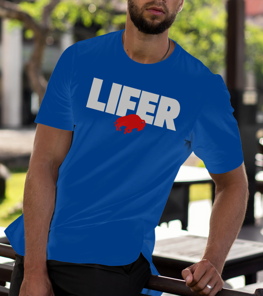 Lifer Buffalo Silhouette Blue Background T-Shirt