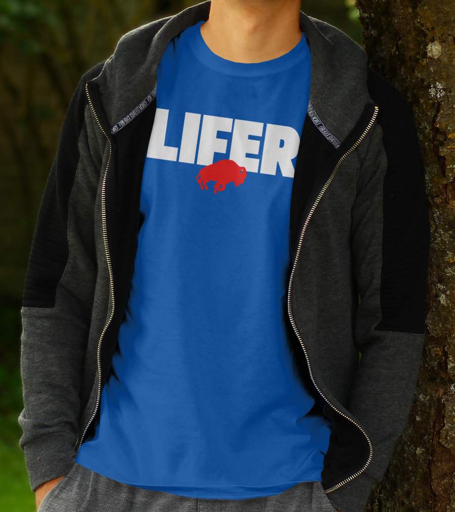 Lifer Buffalo Silhouette Blue Background T-Shirt