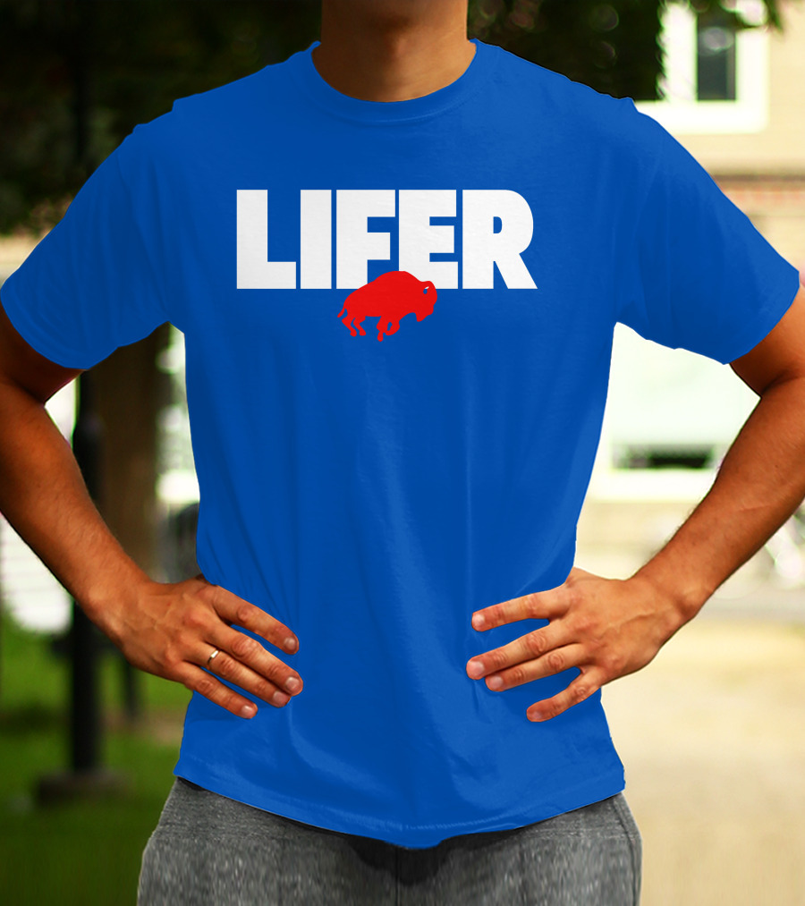 Lifer Buffalo Silhouette Blue Background T-Shirt