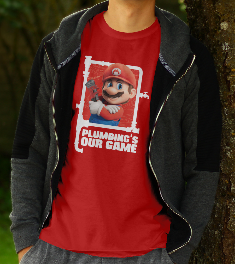 Mario Plumbing's Our Game Plumber's Iconic Red Outfit And Wrench T-Shirt