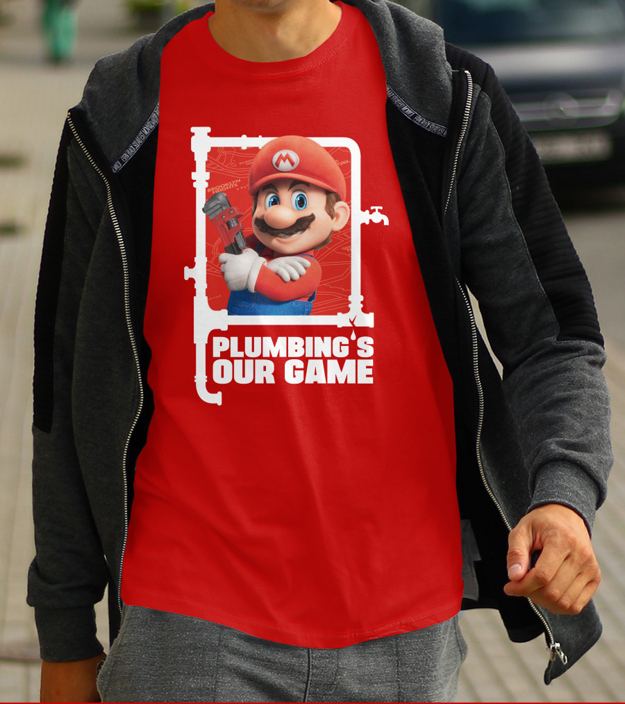 Mario Plumbing's Our Game Plumber's Iconic Red Outfit And Wrench T-Shirt