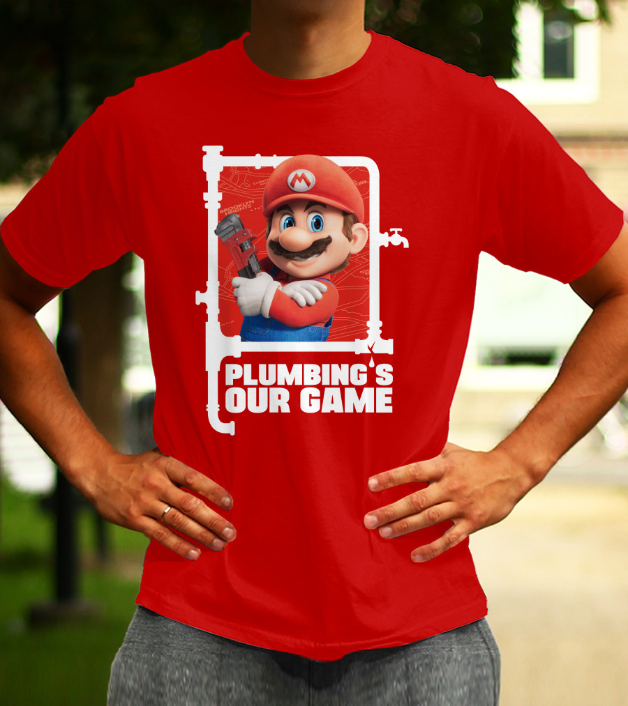 Mario Plumbing's Our Game Plumber's Iconic Red Outfit And Wrench T-Shirt