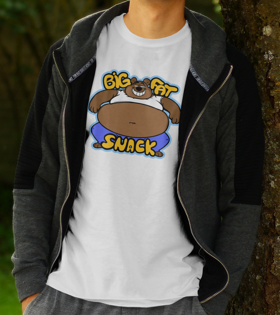 Big Fat Snack Bear Grinning In White Tank And Blue Pants T-Shirt
