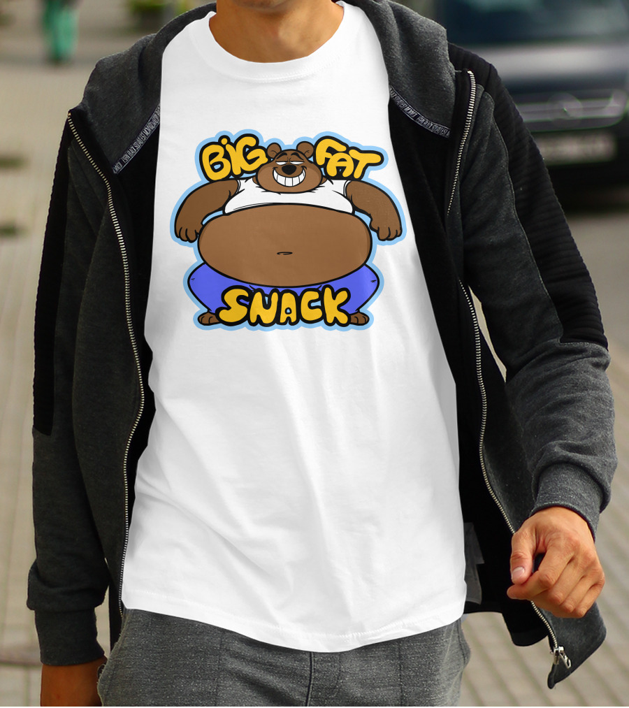 Big Fat Snack Bear Grinning In White Tank And Blue Pants T-Shirt