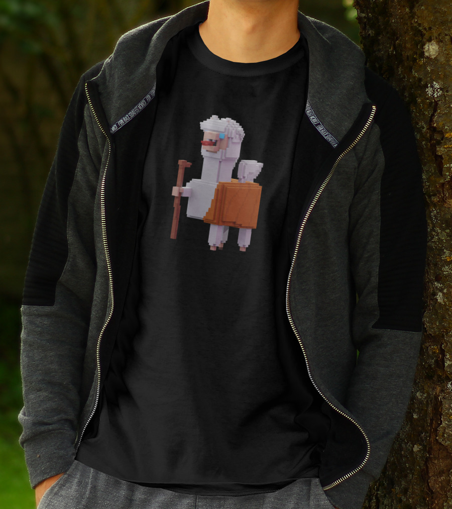 Pacaverse Alpacadabraz Pixel Alpaca Character With Stick And Saddle T-Shirt