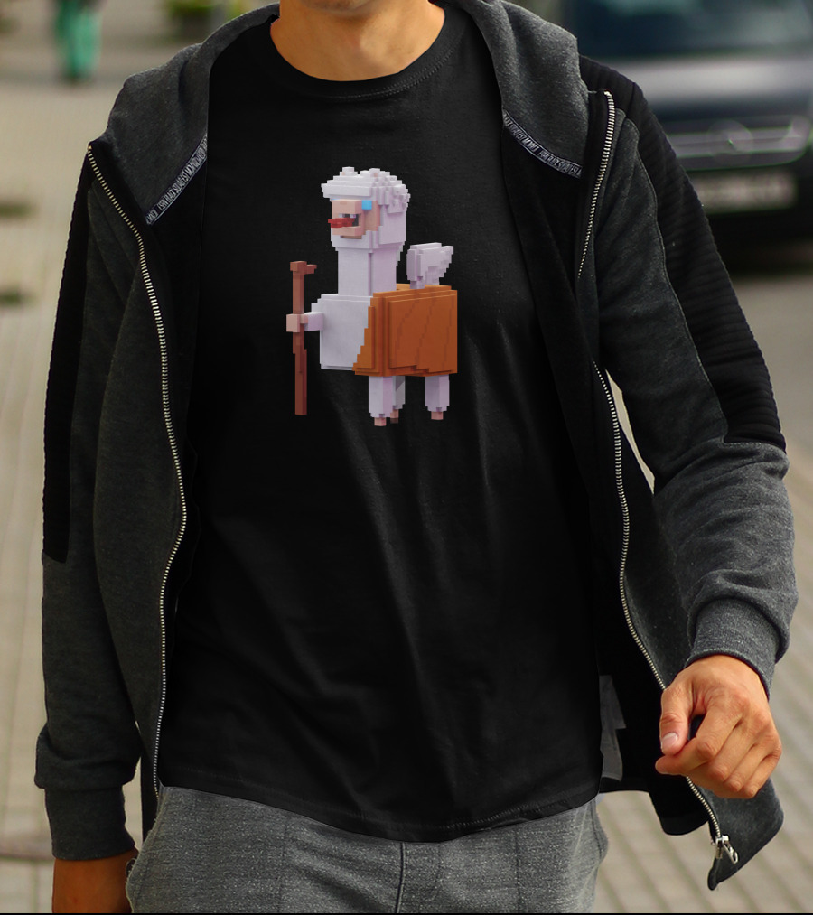 Pacaverse Alpacadabraz Pixel Alpaca Character With Stick And Saddle T-Shirt
