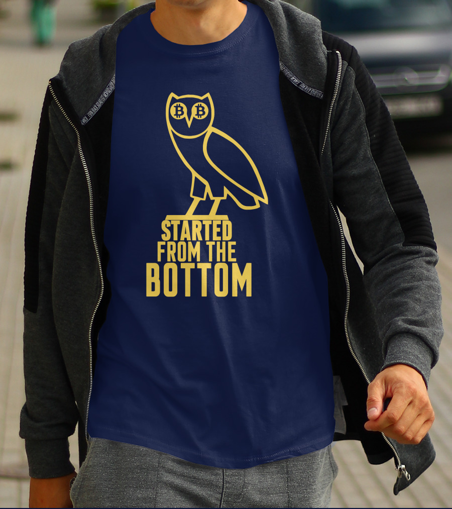Mr Hodl Bitcoin Started From The Bottom Owl Bitcoin Eyes T-Shirt