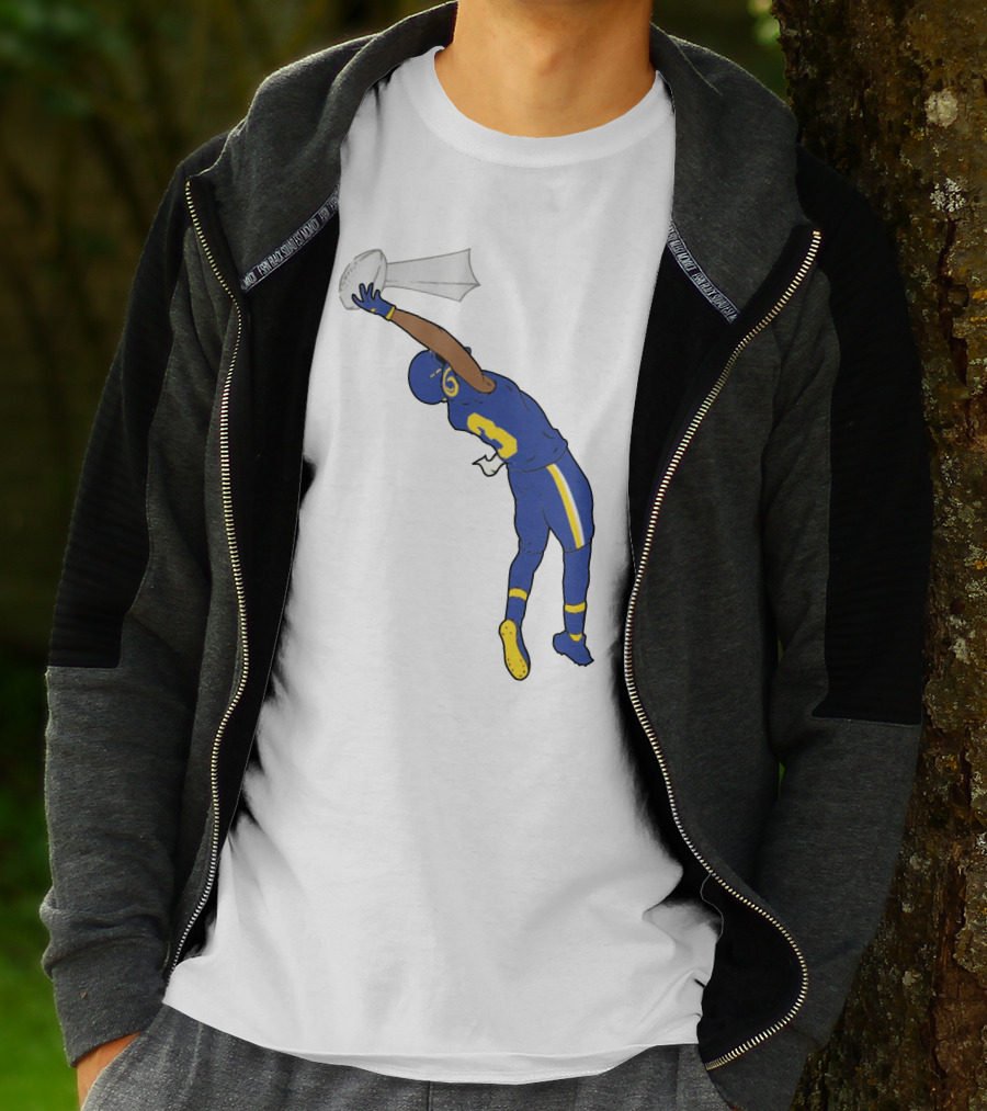 Trophy Catch Obj One-Handed Football Player Blue And Yellow Uniform T-Shirt