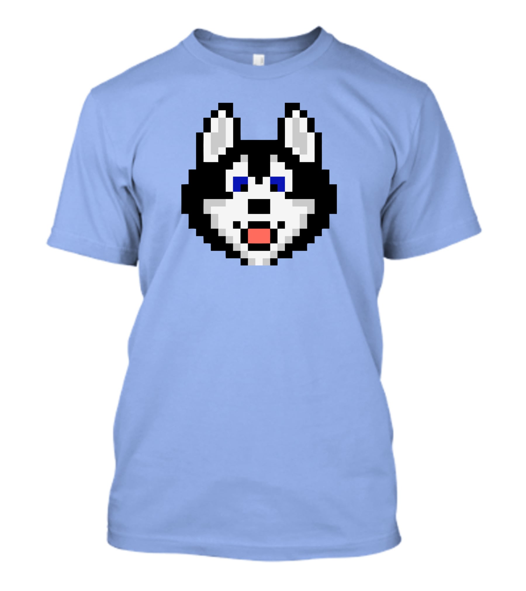 Huskytoken Cat Pixelated Husky Face On Light Blue T-Shirt