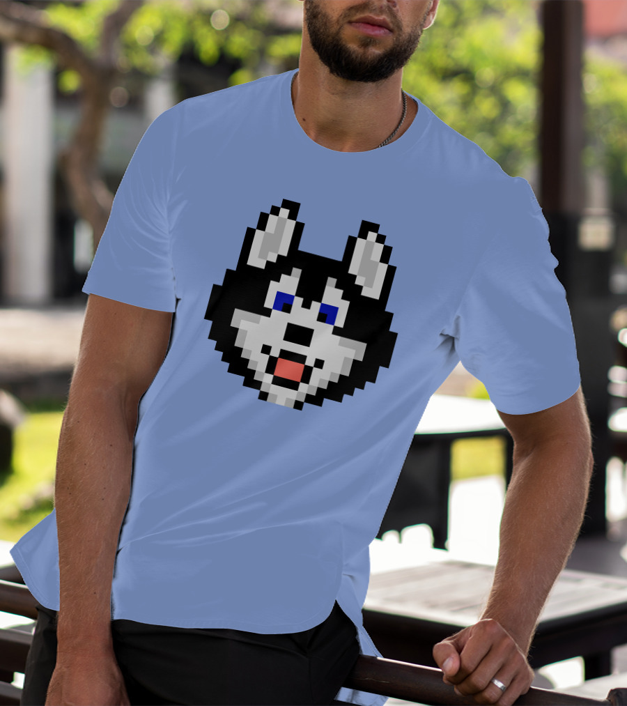 Huskytoken Cat Pixelated Husky Face On Light Blue T-Shirt