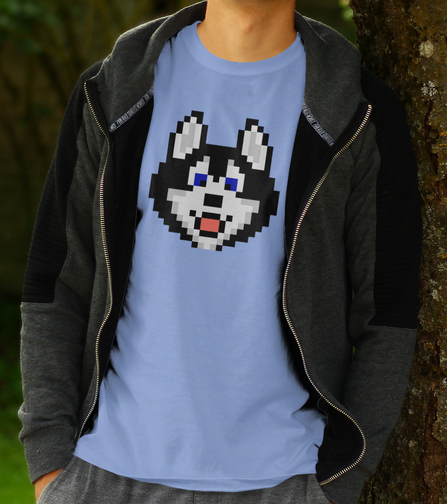Huskytoken Cat Pixelated Husky Face On Light Blue T-Shirt