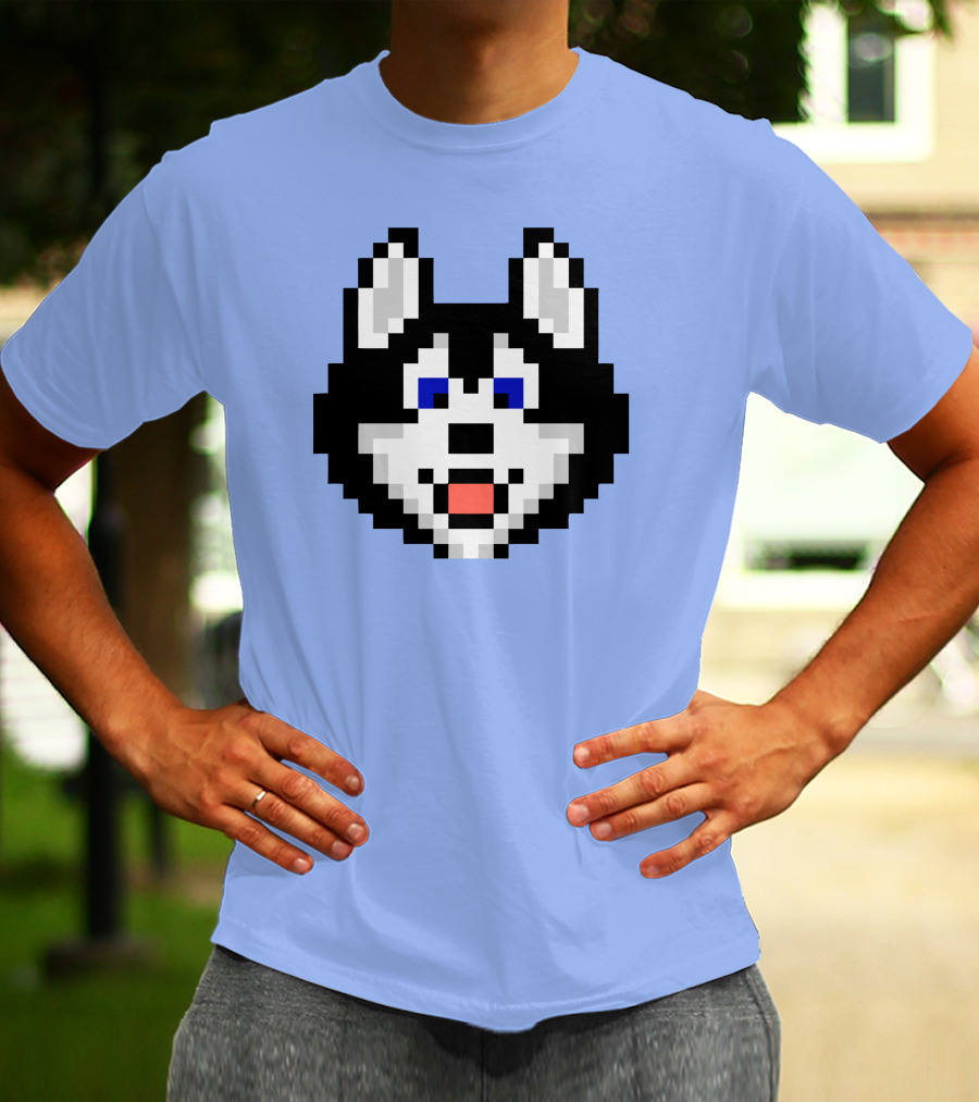 Huskytoken Cat Pixelated Husky Face On Light Blue T-Shirt