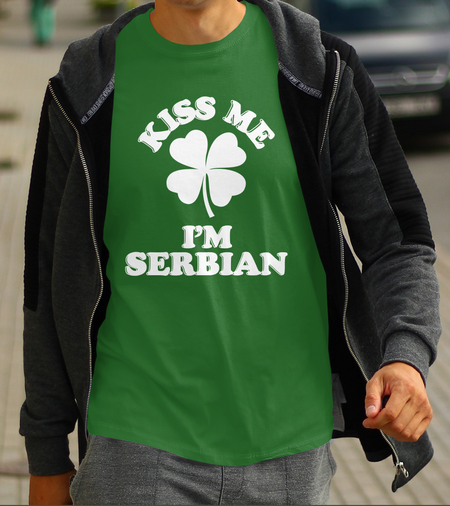 Kiss Me I’m Serbian Four-Leaf Clover St. Patrick’s Day T-Shirt